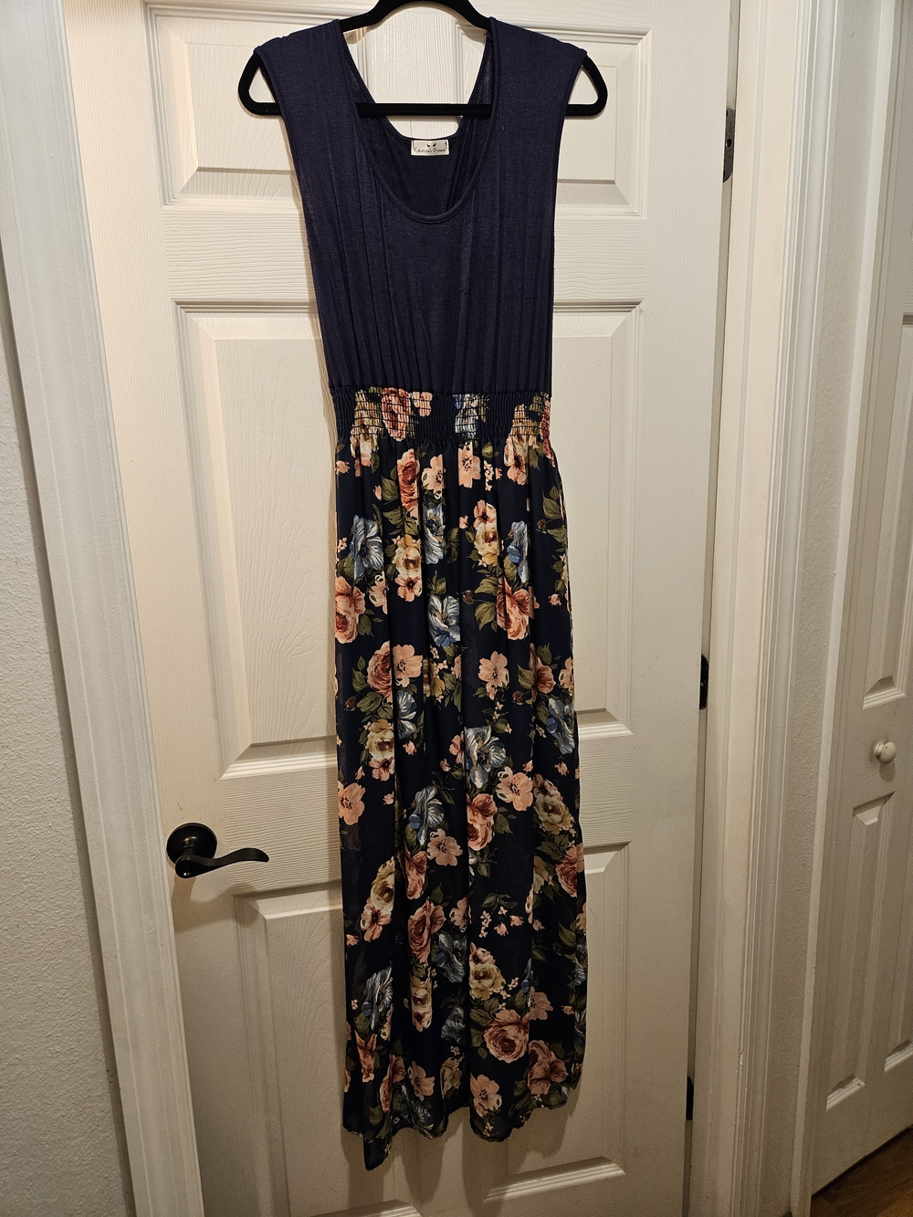 Navy Floral Sleeveless Maxi Dress by Rebellious Dreamer